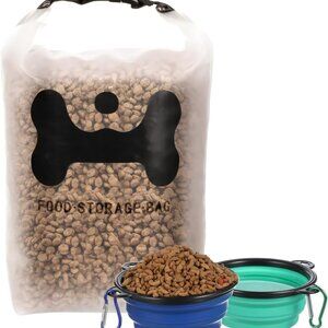 Silicone Pet Food Storage Bag,14-Cup Dog Food Bag with 2PCS Collapsible Travel B